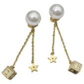 Серьги Dior Decoration With Symbols - Pearl And Cube "Gold"