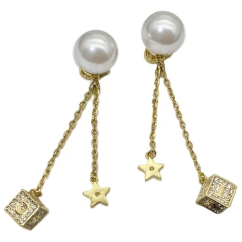 Серьги Dior Decoration With Symbols - Pearl And Cube "Gold"