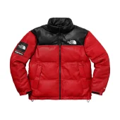 Пуховик Supreme x The North Face Leather Nuptse Jacket "Red"