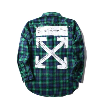 Рубашка OFF WHITE Small Checkered Cross Arrows "Green" фото № 2