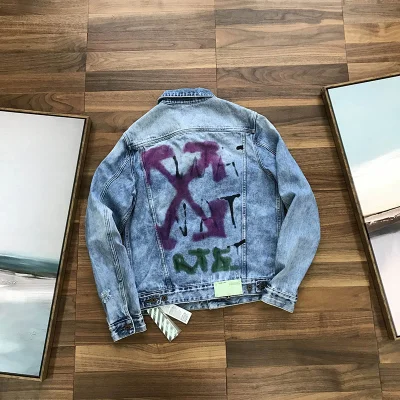 Джинсовая Куртка Off White Slim Bleached Logo "Blue" фото № 3