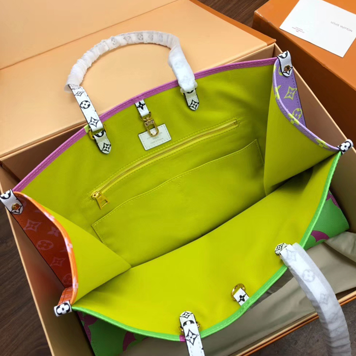 Сумка Louis Vuitton Onthego M44570 Monogram Coated Canvas Pink Lilac Orange "Green" фото № 6