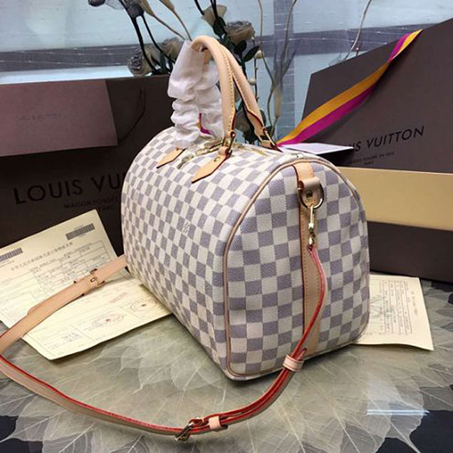 Сумка Louis Vuitton N41372 Speedy Bandouliere 35 Tote Bag Damier Azur Canvas "White" фото № 3