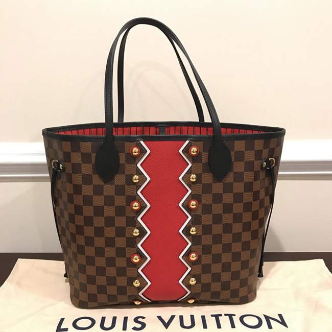 Сумка Louis Vuitton N40047 Neverfull MM Damier Ebene Canvas Rubis Red "Brown" фото № 4