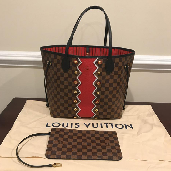 Сумка Louis Vuitton N40047 Neverfull MM Damier Ebene Canvas Rubis Red "Brown" фото № 3