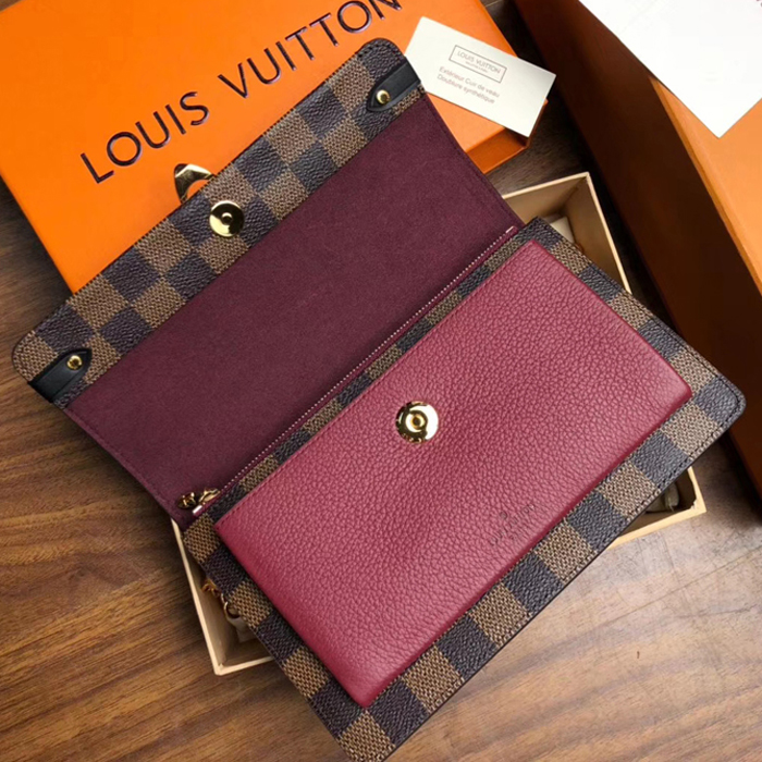 Сумка Louis Vuitton Vavin Chain Wallet N60222 Damier Ebene Canvas Bordeaux Red "Brown" фото № 8