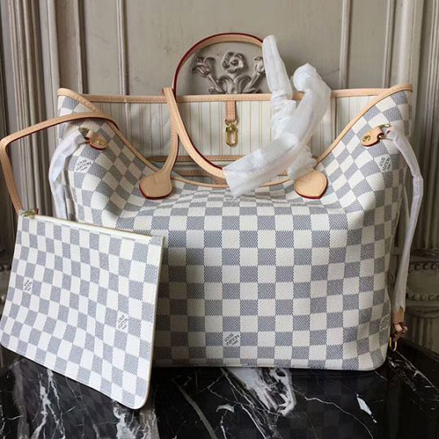 Сумка Louis Vuitton N41361 Neverfull MM Shoulder Bag Damier Azur Canvas "White" фото № 2