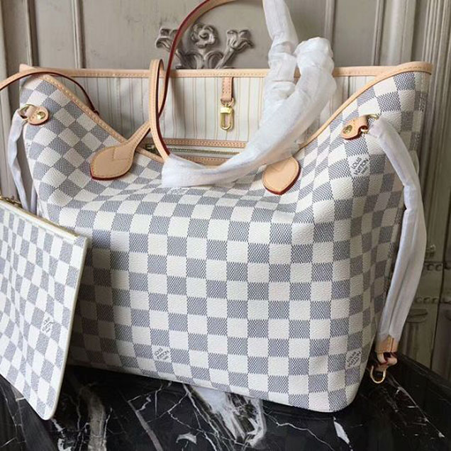 Сумка Louis Vuitton N41361 Neverfull MM Shoulder Bag Damier Azur Canvas "White" фото № 5