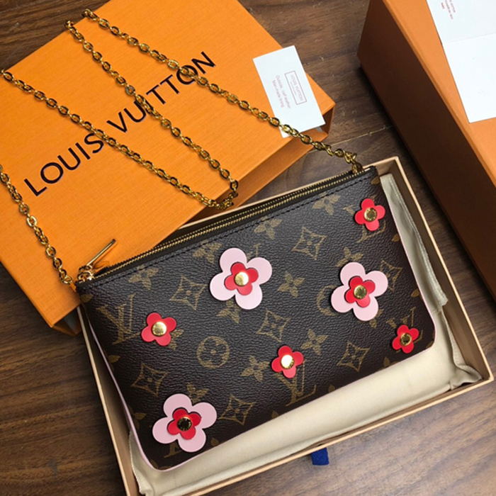 Клатч Louis Vuitton Pochette Double Zip M63905 Monogram Canvas Rose Ballerine Pink "Brown" фото № 2