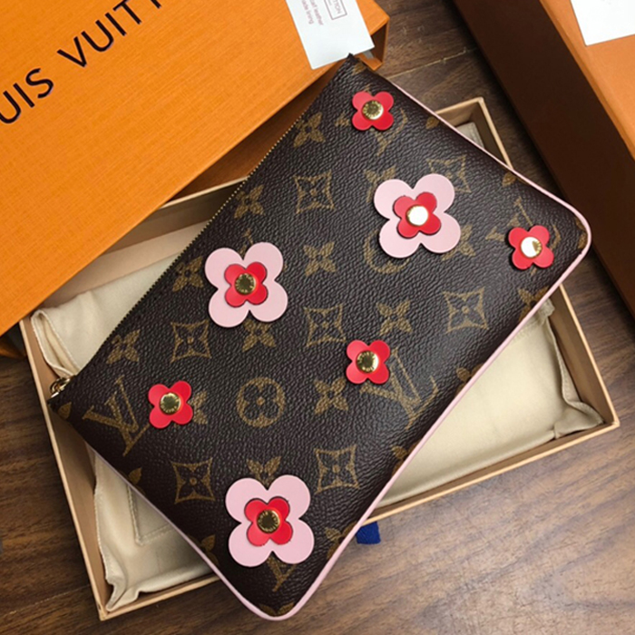 Клатч Louis Vuitton Pochette Double Zip M63905 Monogram Canvas Rose Ballerine Pink "Brown" фото № 4