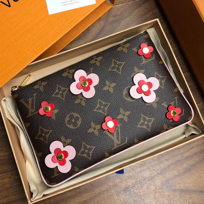 Клатч Louis Vuitton Pochette Double Zip M63905 Monogram Canvas Rose Ballerine Pink "Brown" фото № 3