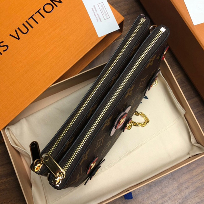 Клатч Louis Vuitton Pochette Double Zip M63905 Monogram Canvas Rose Ballerine Pink "Brown" фото № 5