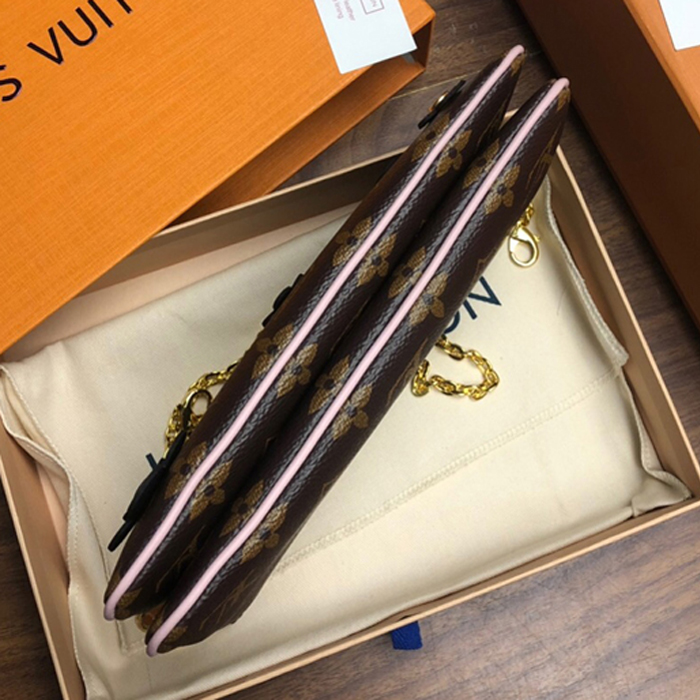 Клатч Louis Vuitton Pochette Double Zip M63905 Monogram Canvas Rose Ballerine Pink "Brown" фото № 6