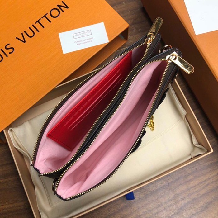 Клатч Louis Vuitton Pochette Double Zip M63905 Monogram Canvas Rose Ballerine Pink "Brown" фото № 8