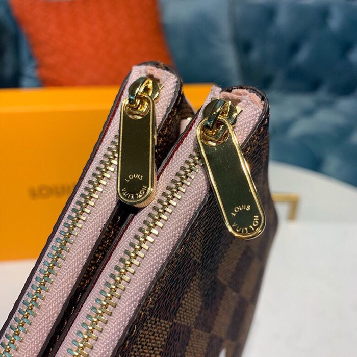 Клатч Louis Vuitton Pochette Double Zip N60254 Damier Ebene Canvas Rose Ballerine Pink "Brown" фото № 6