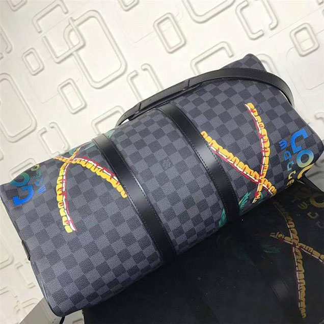 Сумка Louis Vuitton Damier Cobalt Canvas Keepall Bandouliere 45 N50002 "Navy Blue" фото № 5