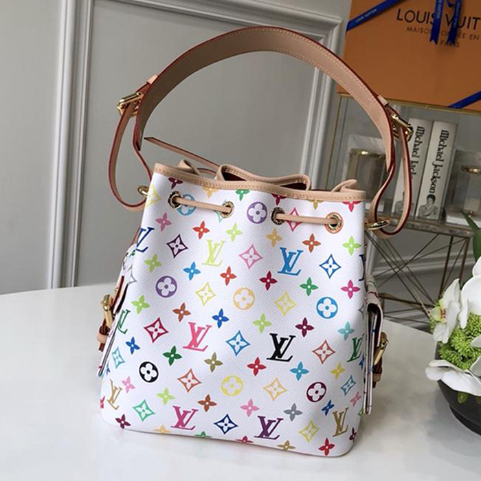 Сумка Louis Vuitton Petit Noe M42229 Monogram Multicolore Blanc "White" фото № 4