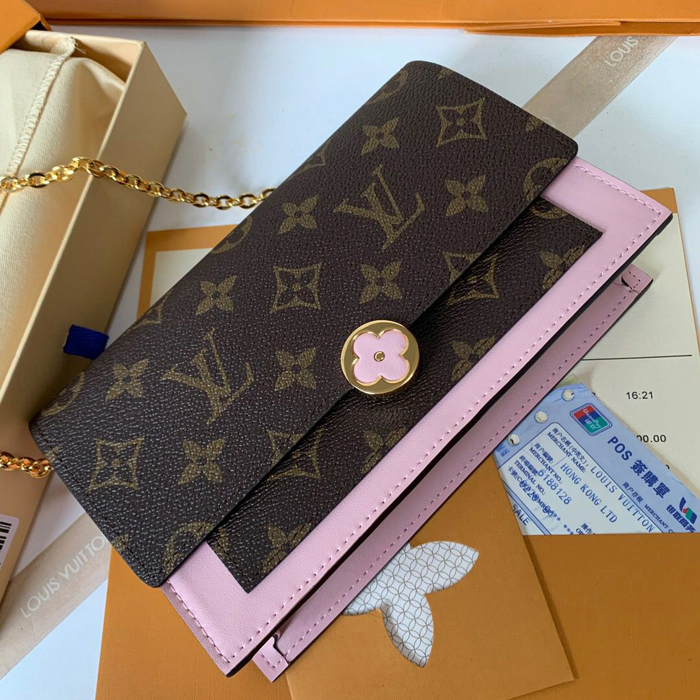 Сумка Louis Vuitton Flore Chain Wallet M67405 Monogram Canvas Rose Ballerine Pink "Brown" фото № 3