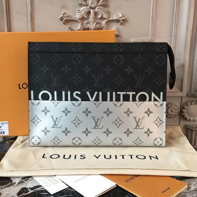 Клатч Louis Vuitton Monogram Eclipse Canvas Pochette Voyage MM M63039 "Black" фото № 2