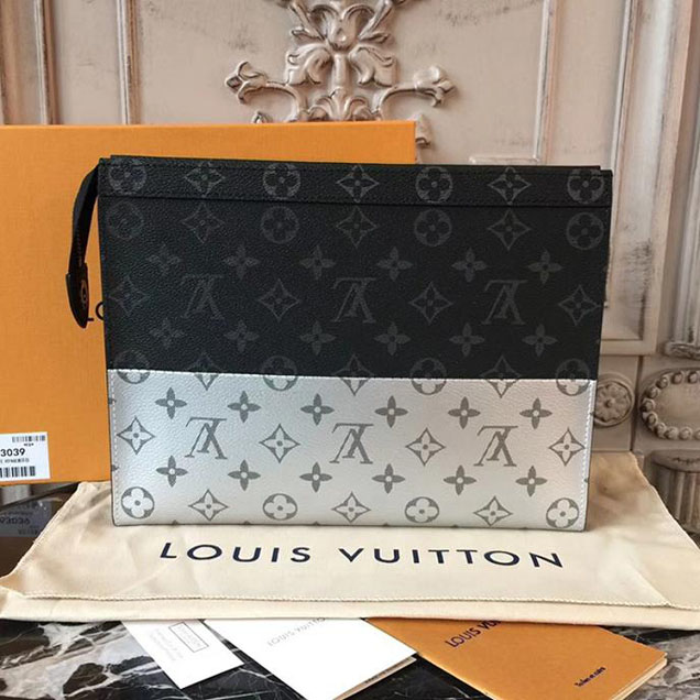 Клатч Louis Vuitton Monogram Eclipse Canvas Pochette Voyage MM M63039 "Black" фото № 4