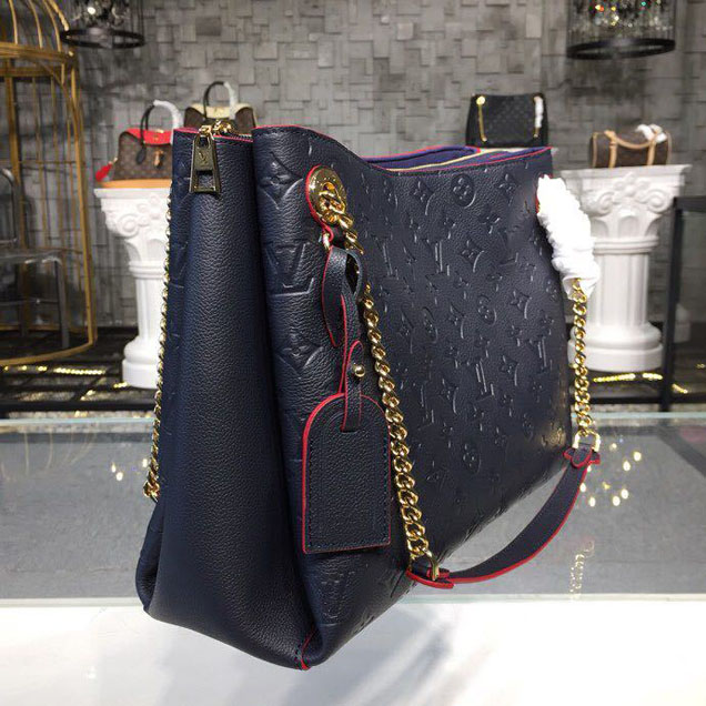 Сумка Louis Vuitton Surene MM Chain Tote Handbag Monogram Empreinte Canvas Fall Winter 2018 Collection M43759 Marine Rouge "Navy Blue" фото № 3