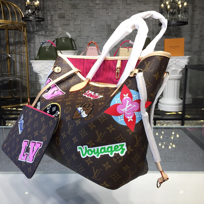 Сумка Louis Vuitton Monogram Canvas Neverfull MM Tote Bag M43988 Patches 2018 "Brown" фото № 3