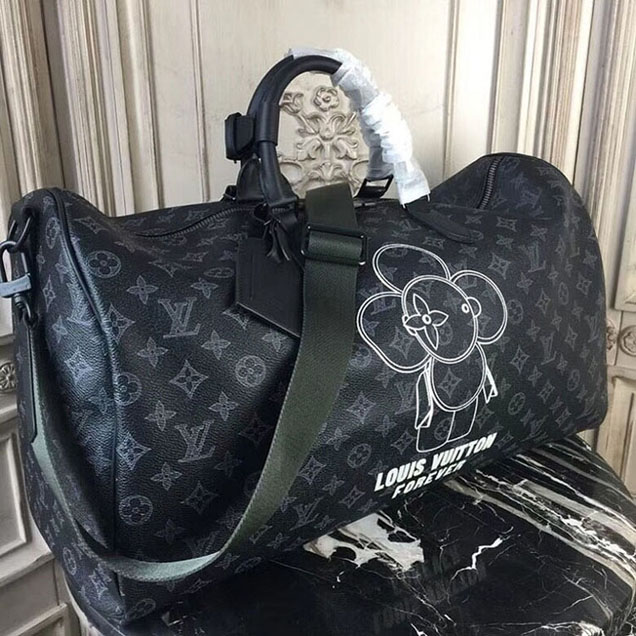 Сумка Louis Vuitton Monogram Eclipse Canvas Keepall Bandouliere 50 M43683 "Black" фото № 4