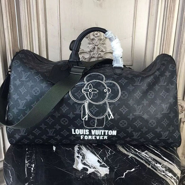 Сумка Louis Vuitton Monogram Eclipse Canvas Keepall Bandouliere 50 M43683 "Black" фото № 9