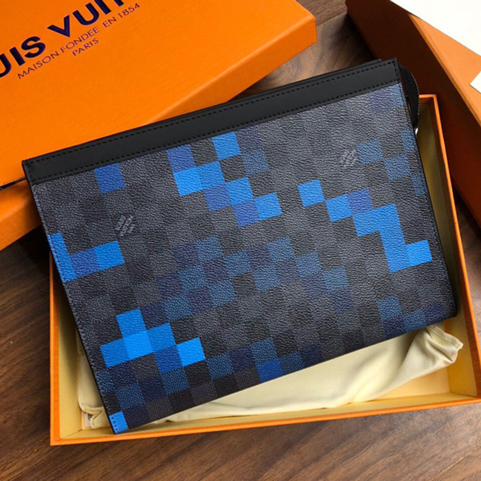 Клатч Louis Vuitton Pochette Voyage MM N60174 Damier Graphite Canvas Blue "Graphite" фото № 2