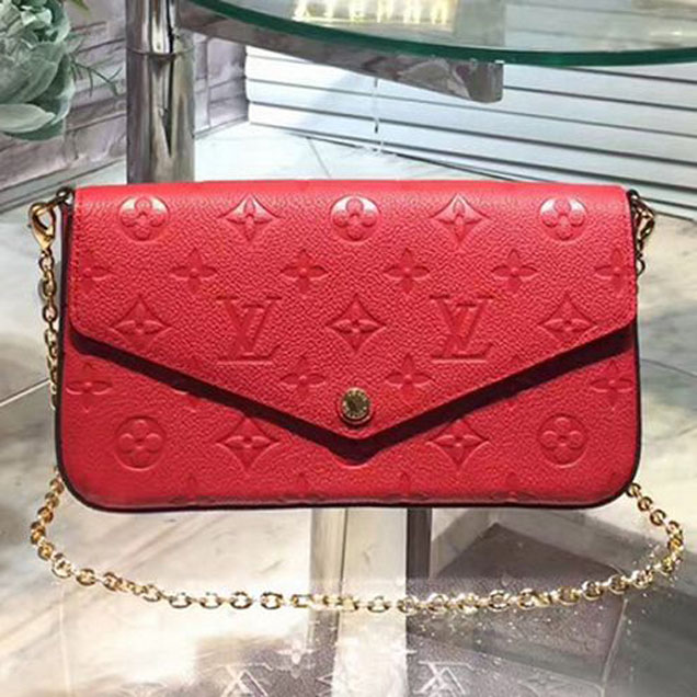 Сумка Louis Vuitton M64065 Pochette Felicie Crossbody Bag Monogram Empreinte Leather "Red" фото № 2