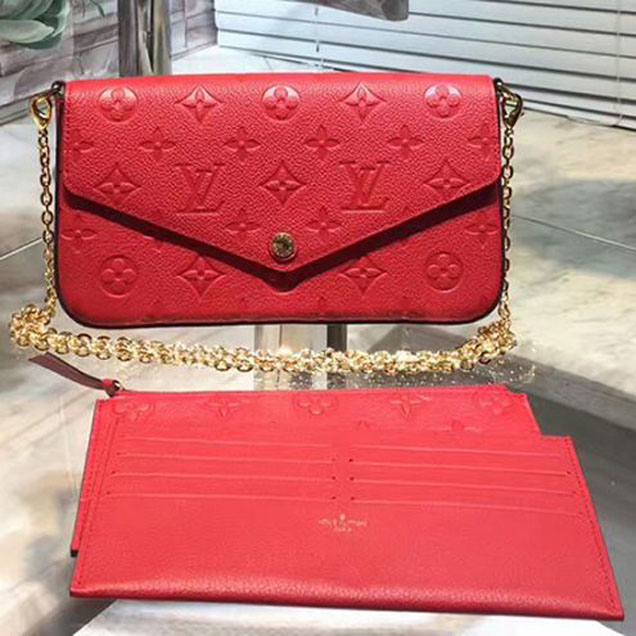 Сумка Louis Vuitton M64065 Pochette Felicie Crossbody Bag Monogram Empreinte Leather "Red" фото № 4