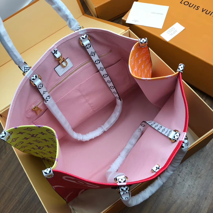 Сумка Louis Vuitton Onthego M44569 Monogram Coated Canvas Pink Orange Yellow "Red" фото № 8