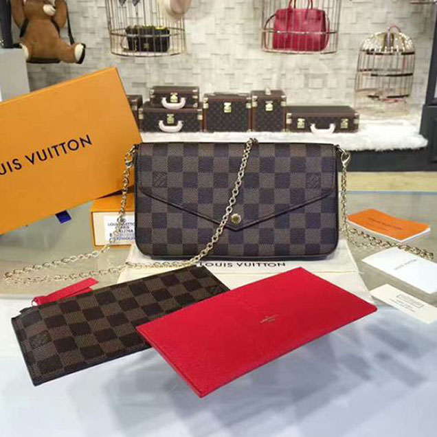 Клатч Louis Vuitton N63032 Pochette Felicie Crossbody Bag Damier Ebene Canvas "Brown" фото № 2