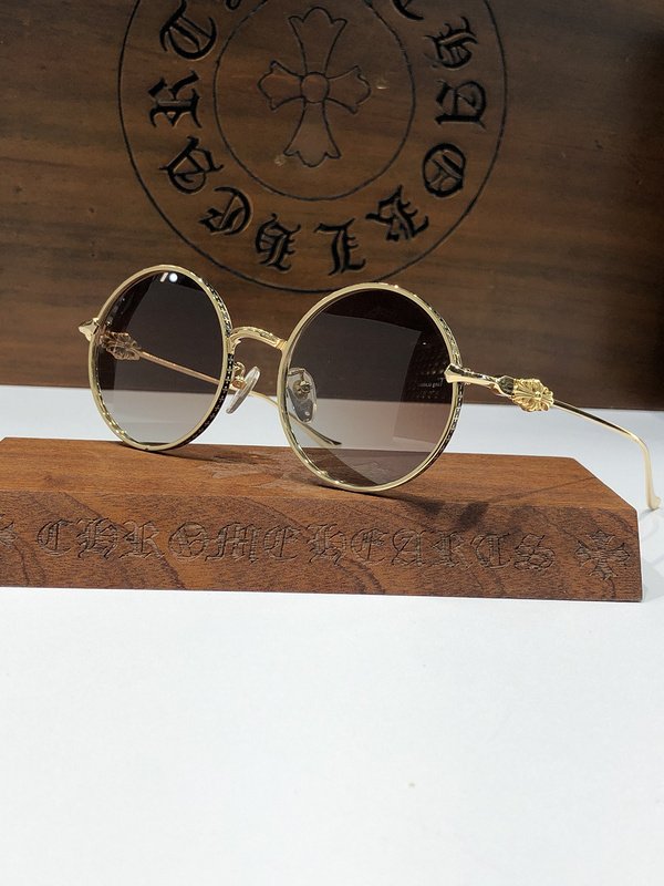 Солнцезащитные очки Chrome Hearts Round Form With Frame Decorated By Crosses "Brown" фото № 2