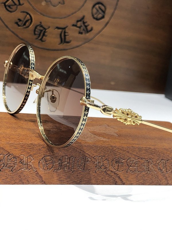 Солнцезащитные очки Chrome Hearts Round Form With Frame Decorated By Crosses "Brown" фото № 3
