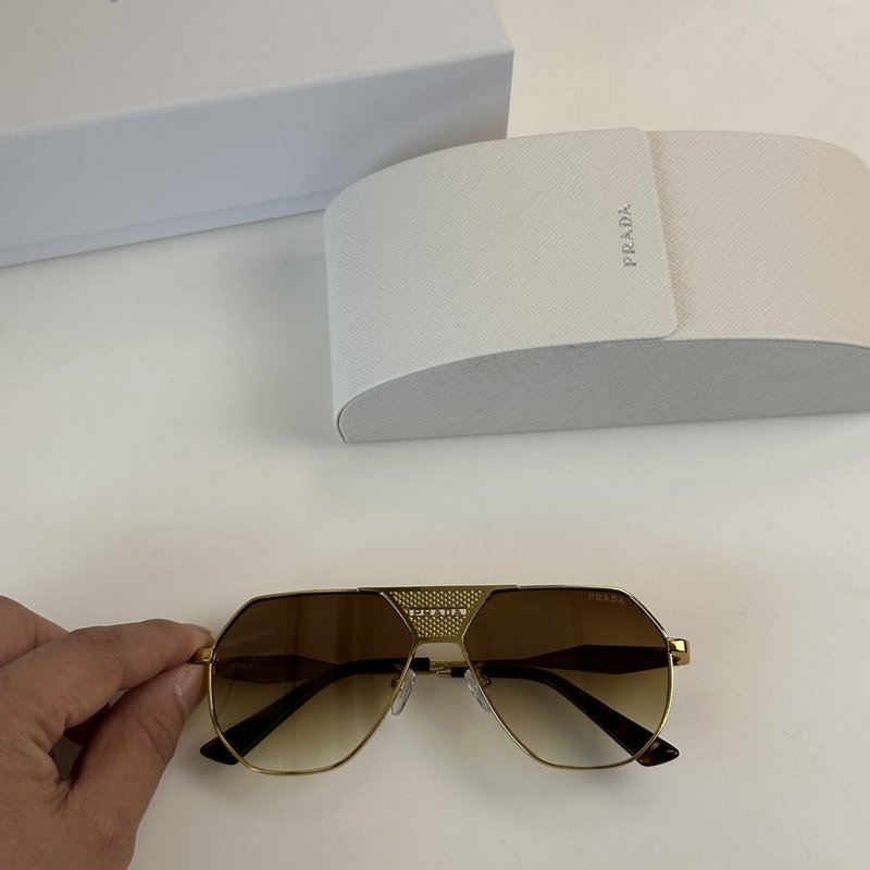 Солнцезащитные очки Prada Frame With Connected Wide Line Between Lenses "Brown/Gold" фото № 2