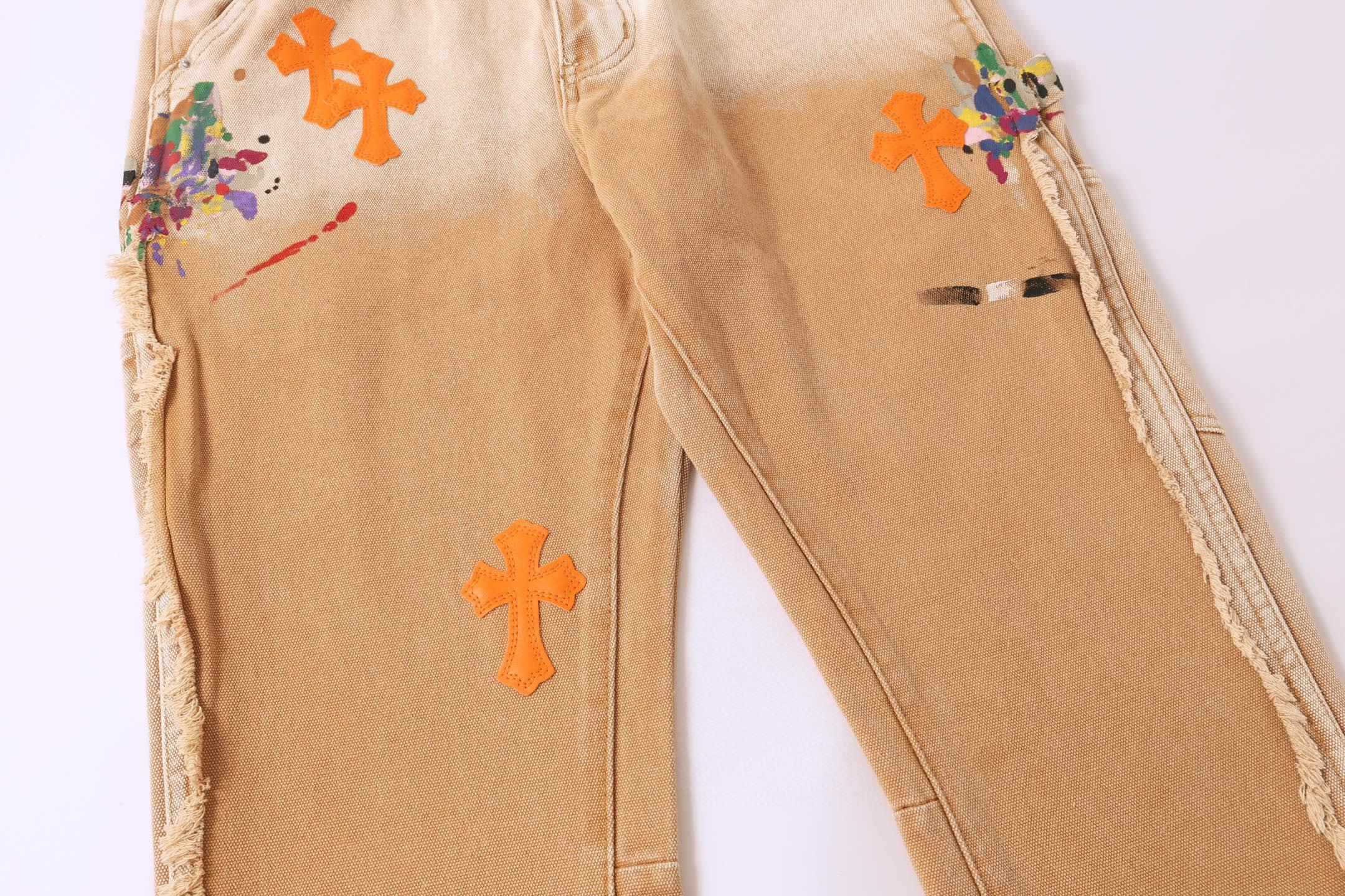 Джинсы Gallery Dept x Chrome Hearts Carpenter "Orange Patch" фото № 5