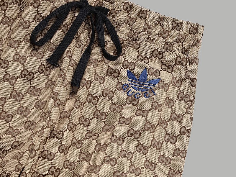Штаны Gucci X Adidas With Brand Print And Blue Logo "Brown" фото № 3