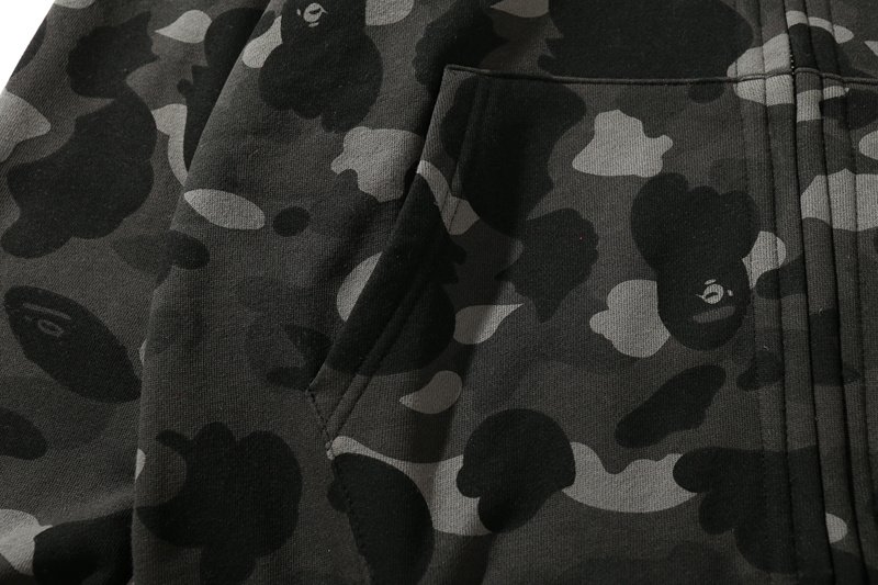 Худи A Bathing Ape Shark Camouflage Print Zip Double Hood "Black" фото № 3