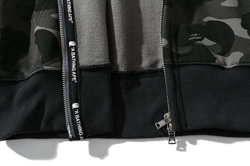 Худи A Bathing Ape Shark Camouflage Print Zip Double Hood "Black" фото № 5