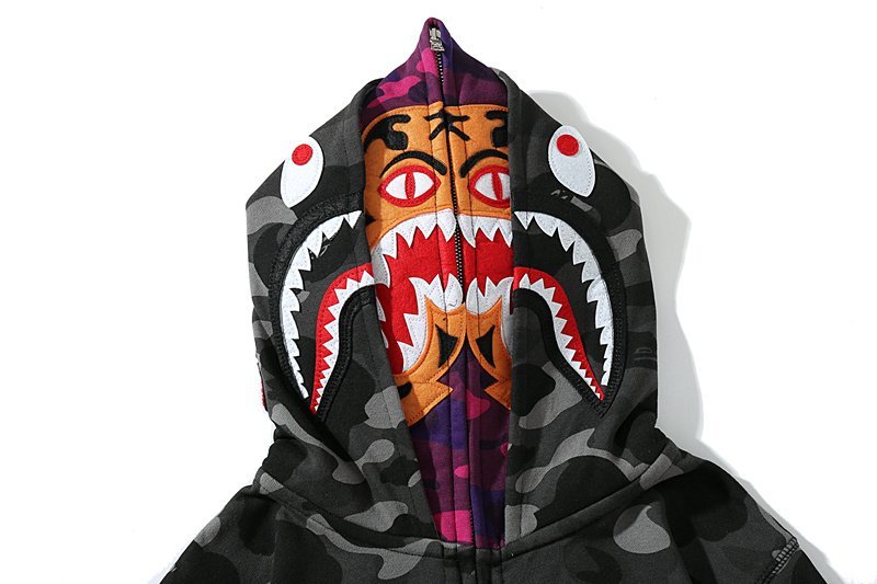 Худи A Bathing Ape Shark Camouflage Print Zip Double Hood "Black" фото № 2