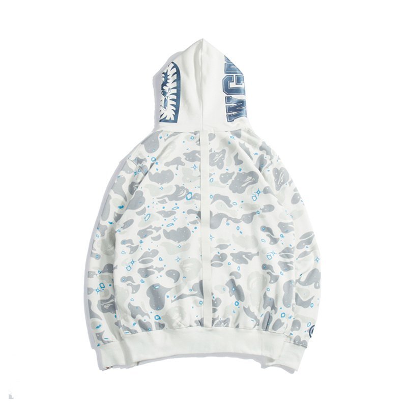 Худи A Bathing Ape Camouflage Paint Stains Shark Zip "White" фото № 2