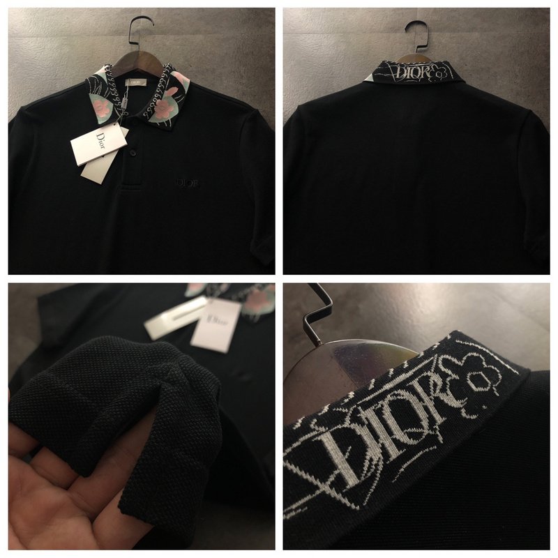 Поло Dior With A Patterned Collar "Black" фото № 2