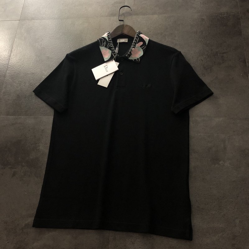 Поло Dior With A Patterned Collar "Black" фото № 3