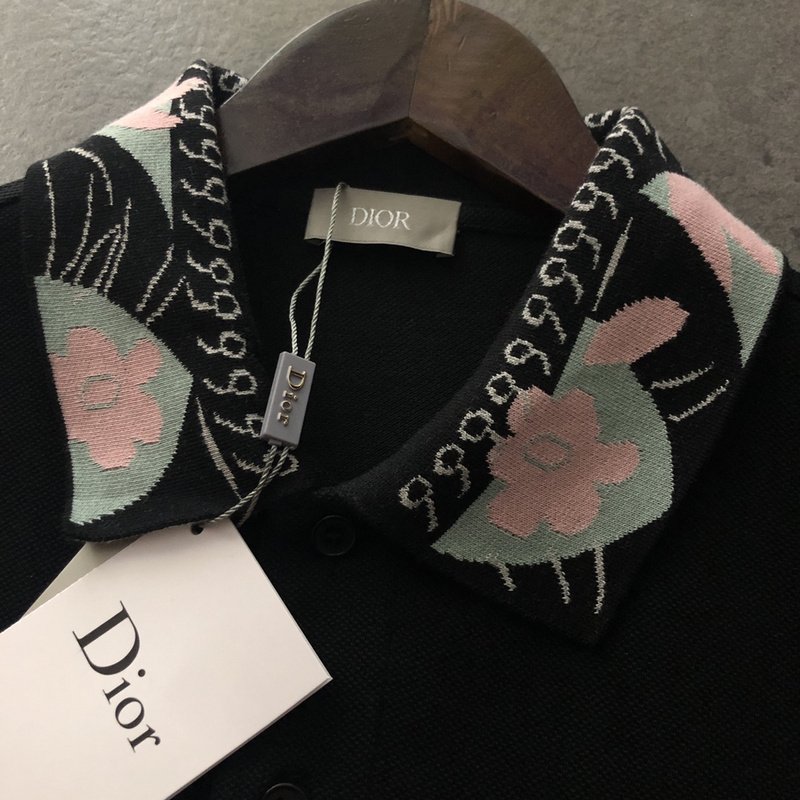 Поло Dior With A Patterned Collar "Black" фото № 6