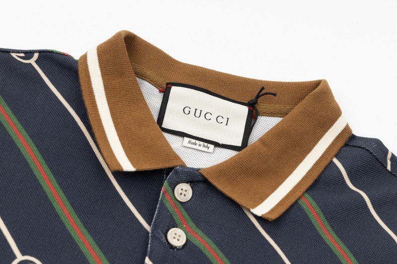 Поло Gucci With Diagonal Lines Print And Logo "Blue/Brown" фото № 2