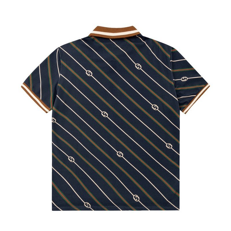 Поло Gucci With Diagonal Lines Print And Logo "Blue/Brown" фото № 3
