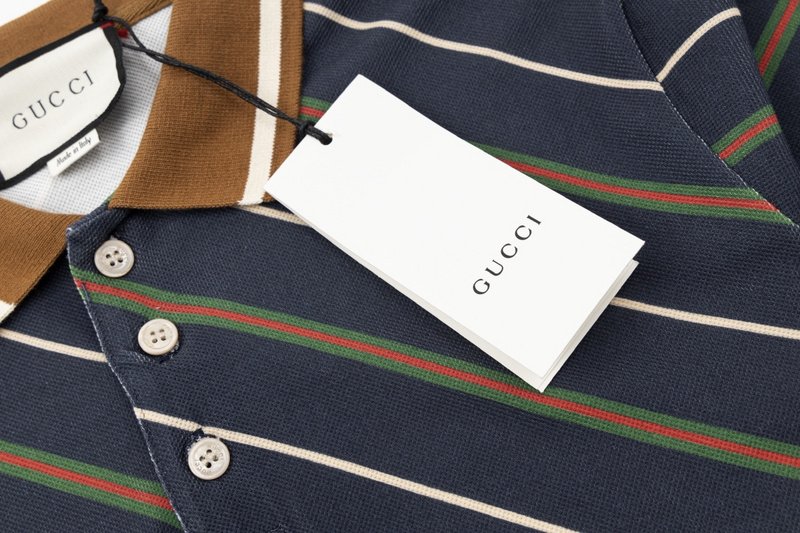 Поло Gucci With Diagonal Lines Print And Logo "Blue/Brown" фото № 4