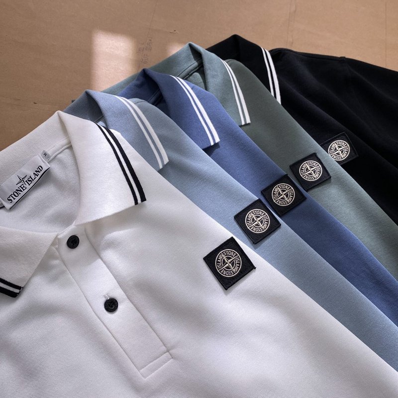 Поло Stone Island With Edging And Black Logo "Blue/Black" фото № 3