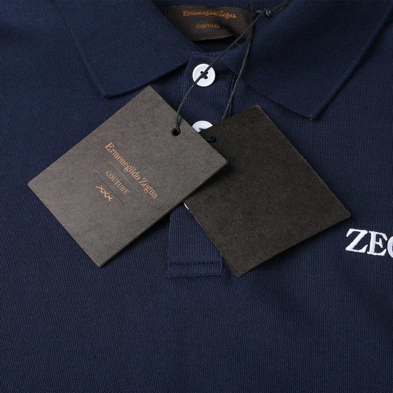 Поло Zegna Solid Color With Logo "Blue/Black" фото № 8